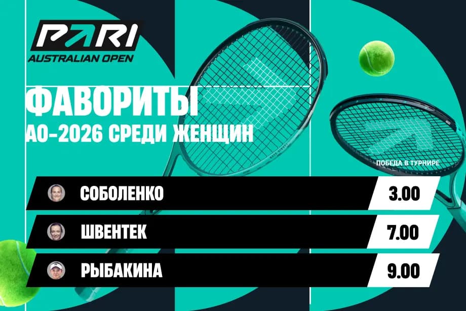 PARI: Соболенко, Швентек и Рыбакина — главные фаворитки Открытого чемпионата Австралии в 2026 году